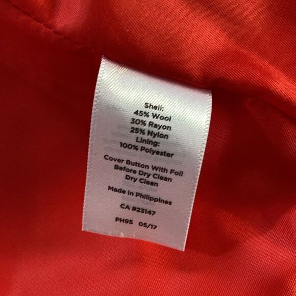 Talbots Vivid Red Double Breasted Wool Blend Gold Button Pockets Peacoat Size 10 - Picture 10 of 11